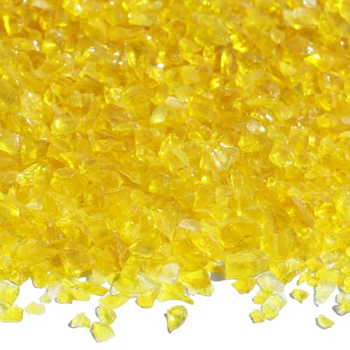 QYGL Crushed Glass for Resin Art, DIY Crafts, and Home Decor - 0.9LB Yellow Broken Glass Pieces 3-6mm, for Vase Fillers, Tabletop Fire Pit, and Aquarium Rocks - color: Yellow