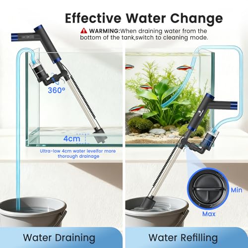 fishkeeper Electric Fish Tank Cleaner – 8W Rechargeable Aquarium Cleaning Tools with Gravel Vacuum, 213GPH Automatic Water Changer with Debris Cleaning & Sand Washing for Freshwater Saltwater Tanks
