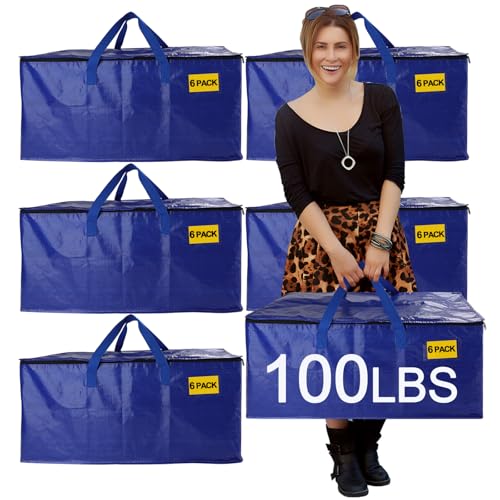 6 Pack Waterproof Moving Bags with Strong Zippers and Reinforced Handles, Real 100lb Capacity Extra Heavy Duty Large Storage Totes for Packing & Moving Storing, Alternative to Moving Boxes -95L,Blue - color: Blue, size: 6 Pack