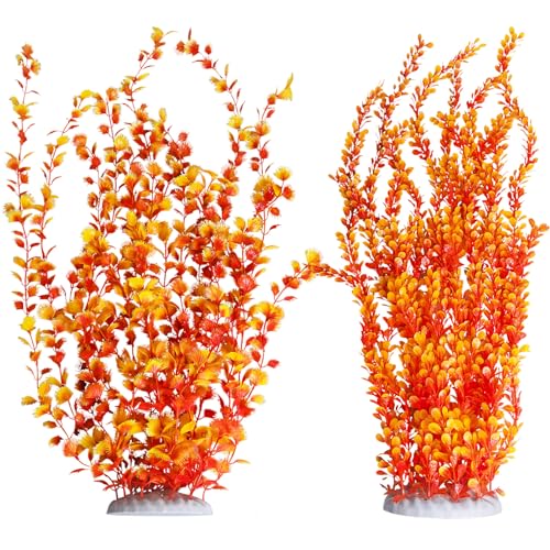 Hamiledyi Aquarium Plastic Plants Aquarium Decor Artificial Fish Tank Plants,Tall Fish Tank Decorations, Extra Large Aquarium Plant 23.6-inch Tall,2PCS（Orange Style B） - color: Orange（style B）