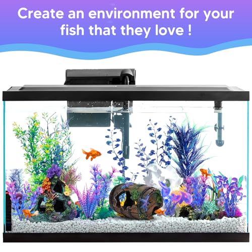 Betta Fish Tank Decor Accessories, Colorful Coral Reef Aquarium Decor Set with Coral Mountain Hideout, Starfish Bucket and 6 Aquatic Plants, Fish Aquarium Decor for Beta Fish Aquariums and Betta Fish