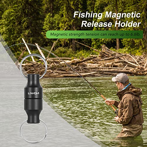 Lixada Magnetic Net Release Holder Fly Fishing Net Retractor Fishing Net Keeper Magnet Clip Landing Net Connector for Fishing Hooks, Lures, Flies, Trout Line - color: Black, style: 3 Connectors