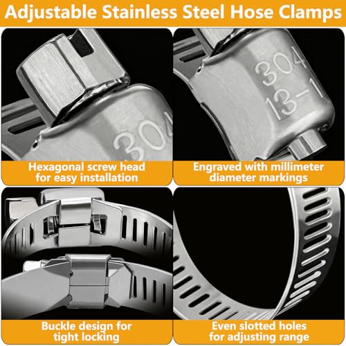 25 Pack Stainless Steel Hose Clamps Assortment Kit, Adjustable 8-57mm Worm Gear Hose Clamp Heavy Duty Duct Pipe Clamp for Plumbing, Fuel Line, Radiator, Mechanical, Automotive Application, Industrial - size: 25 Pcs Kit - Hose Clamp (8-57 mm)