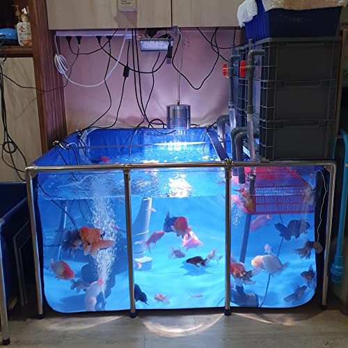 PVC Canvas & Steel Pipe Frame, Large Aquarium Pool Pond for Fish & Aquatic Pets, Transparent Viewing Window Panel, Easily Assembled(150x100x71cm) - size: 150x100x71cm