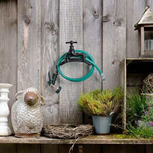 MyGift Brown Heavy Duty Cast Iron Outdoor Garden Hose Hanger Wall Mounted Water Hose Holder Reel with Vintage Scrollwork Design (Spigot Design) - style: Spigot Design