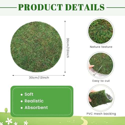 Canlierr 12 Pack Dried Moss Mats Sheets for Crafts, 10/12 Inch Round Green Preserved Moss Placemats for Wedding Party Birthday DIY Garden Plants Decor Home Table Decoration(12 Inch) - size: 12 Inch