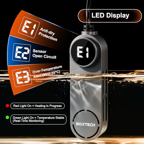 boxtech Betta Fish Tank Heater - Small Aquarium Heater 75w for Turtle Tank with Led Digital Display, External Temperature Controller for 8 to 17 Gallon Tanks - size: 75w for 8 to 17 gallon tank