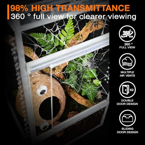 Jumping Spider Enclosure, Small Acrylic Terrarium, Magnetic Front & Top Opening, Bug Habitat for Jumping Spiders, Tarantulas, Praying Mantis, Snails (3.14" x 3.14" x 5.9") - size: Basic Vertical-Mini