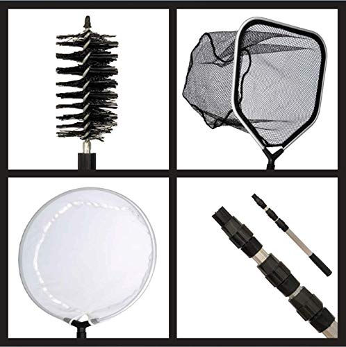 Koi Fish Pond & Water Garden Care Set with Telescoping Adjustable Pole, Pond Cleaning Care Kit, 4-in-1 Net Set Includes Scrubbing Brush, Skimming Net & Fish Catching Net with 6 FT Telescopic Pole