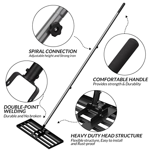 Walensee Large Lawn Leveling Rake, 45"x10" Heavy Duty Lawn Leveler Tool with 7FT Steel Handle, Levelawn Landscape Rake for Topdressing, Soil, Sand, Dirt, Large Yard, Garden, Golf Course - size: 7FT 45"x10"
