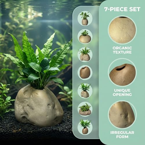 7 Pcs Ceramic Aquarium Plant Pots, Aquarium Plant Holder Cups, Aquatic Planters for Fish Tank Decorations and Live Plant Cultivation