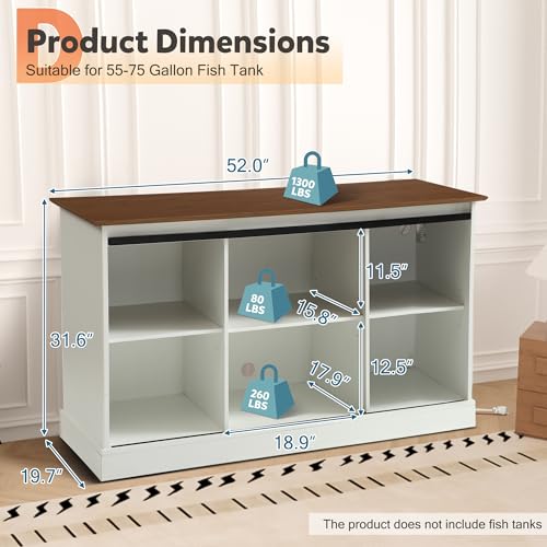 Fish Tank Stand with Power Outlet, Aquarium Stand w/Sliding Barn Doors, 55-75 Gallon Fish Tank Stand w/Cabinet for Accessories Storage for 2 Fish Turtle Tank Reptile Terrarium, 1000 LBS (White) - color: White