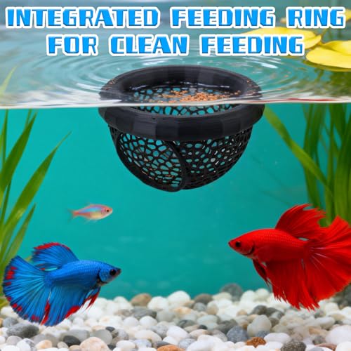 2 Pcs Floating Betta Hammock, 3D Printed Aquarium Betta Fish Hammock with Feeding Ring & Hide Cave, Dual Size Betta Fish Tank Accessories for Betta, Shrimp & Small Fish Resting & Feeding (Black)
