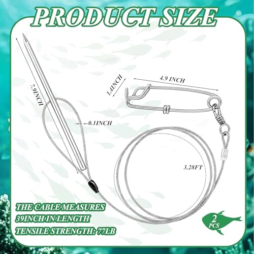 Soulchen 2 Pcs 3ft Heavy Duty Fish Stringer with Shark Clip Stainless Steel Cable Fish Holder Spearfishing Stringer for Scuba Diving Freediving Spearfishing Kayak Fishing and Game - color: Clear