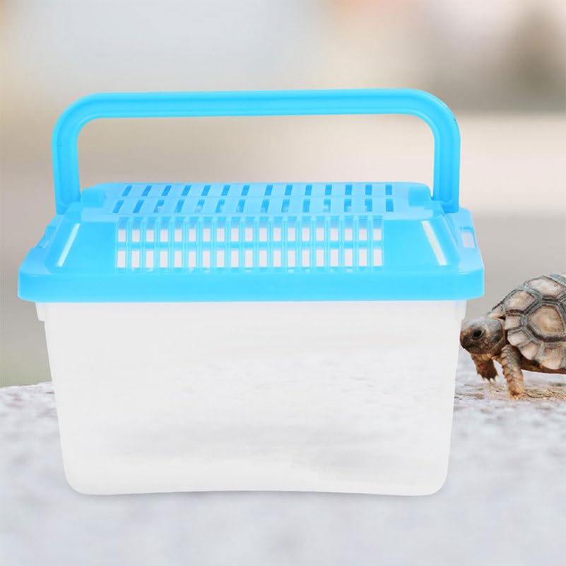 Kisangel Handheld Transparent Pet Storage Box Portable Small Turtle Feeding Aquarium Reptile Travel Carrier for Goldfish Tortoise Hamsters Lightweight Versatile Container for