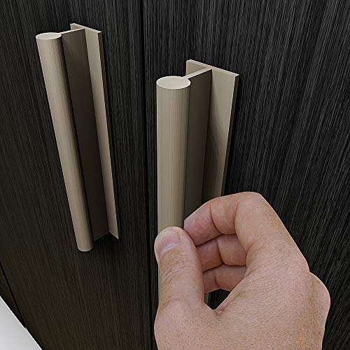 HRX Self-Adhesive Edge Fingerpull Door Handle - Easy to Install Screwless Peel and Stick on Glass, Wood, Metal, Plastic - Sliding Doors Knob for Kitchen Fronts, Drawers & Dressers Panels - 2 Pack - color: Champagne