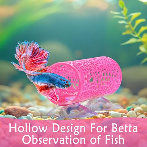 Betta Fish Tunnel Tank Accessories Safe Hollow Hammock Cave Aquarium Fish Toy Decor Hideout Tube Shelter with Suction Cups for Small Fish Shrimp Reptile Guppies Habitat (Hot Pink) - color: Pink