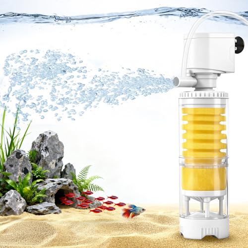 Fish Tank Filters for 10-20 Gallon Tank, 4-in-1 Aquarium Filter with Multi-Layer Filtration, Adjustable Oxygenation & Wavemaker, Impurity Separation - size: Circular: For 10-20 Gal