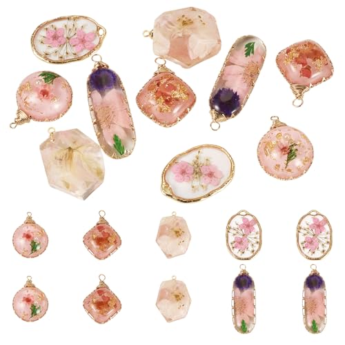 Transparent Flower Resin Charms Round Gold Edge Dried Floral Pendants Flat Round Clear Gold Foil Floral Charms for Necklace Bookmark Keychain Jewelry Making - color: Flower-6