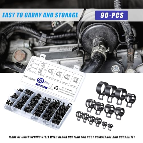 90Pcs 7-18mm Spring Hose Clamps Kit, Black Small spring Clamp, Constant Tension Steel Clamps for Automotive Fuel Lines, Silicone Vacuum Hoses, Low-Pressure Air Clips - style: 90pcs