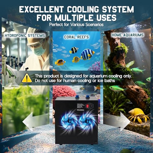 Albott 79 Gal Aquarium Water Chiller, 1/3 HP Fish Tank Chiller with Water Pump & 2 Pipes, Quiet Compressor Aquarium Cooler for Axolotl, Coral, Shrimp Tanks & Hydroponics, 110V Black - size: 1/3 HP