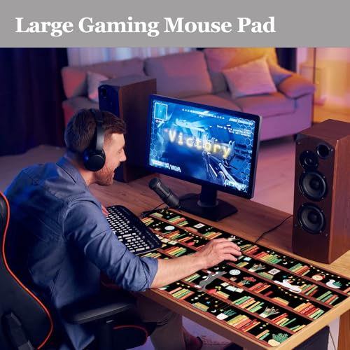 Desk Mat, Desk Matt for Desktop Bookshelf Cat XXL Extended Large Gaming Mouse Pad for Desk, Anti-Slip Desk pad Mat with Stitched Edges, Keyboard Mouse Mat for Computer, Work, Office, Gaming - color: Bookshelf Cat, size: 31.5" x 15.7"