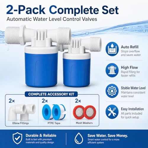 2PCS 3/4'' Side Inlet Water Float Valve, Automatic Water Level Control Valve,Shut Off Valves for Water Tank, Pool, Livestock Troughs - size: 3/4'' --2 Pcs