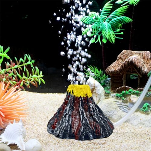 Aquarium Volcano Air Bubbler with Air Bubble Stone, Realistic Fish Tank Volcano Decor for Increase Oxygen, Cute Air Bubble Maker for Small Big Fish Tank Betta Aquarium Scenery (Red Volcano) - color: Red Volcano