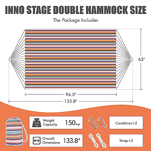 INNO STAGE 2 Persons Hammock with Tree Straps - Brazilian Double Hammock, Portable Hanging Camping Bed for Patio, Backyard, Porch, Outdoor and Indoor Use Soft Cotton Carrying Bag, XX-Large - color: Mixcolor, size: XX-Large
