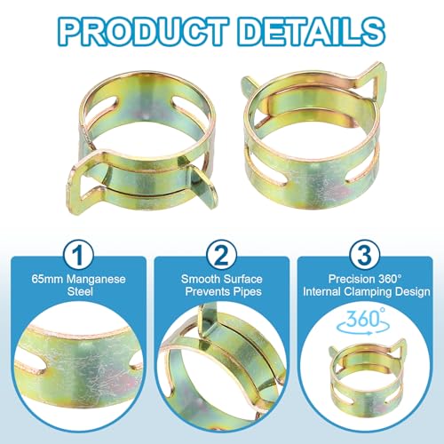 PATIKIL Spring Band Hose Pipe Clamps for 22-26.2 mm OD Hose, 30 Pack Silicone Vacuum Constant Tension Band Clips for Fuel Line Silicone Air Hose Tube Water Pipe, Gold - size: 22-26.2 mm