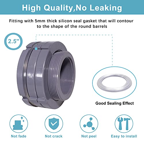 2.5 Inch PVC Bulkhead Water Tank Connector Adapter Fitting with Plugs Thru-Bulk Pipe Fitting for Rain Barrels, Aquariums, Ponds(Set of 1) - size: 2.5"-1pcs