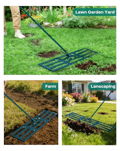 Lawn Leveling Rake 45"x10", Yard Leveling Rake with Wall-Mount Hook, Heavy-Duty Ground Leveler for Soil, Sand, Topsoil, Compost & Fertilizer - style: 45"x10"