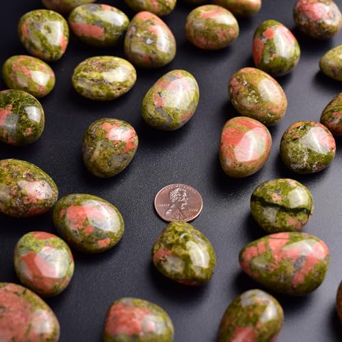 Polished Stone Set Unakite Crystals, 0.8" Handpicked Tumbled Gemstones Rocks, Pebbles for Reiki, Chakra, Healing, Home Decor - color: Unakite, size: 0.8"