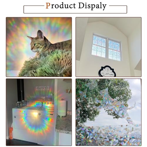 Niviy Stained Glass Window Film Rainbow Film Decorative Window Sticker 3D Decals Vinyl for Glass, Static Cling Sun Blocking Coverings Tint for Home, 17.5 x 78.7 inches - color: Rainbow, size: 17.7" X 78.7"