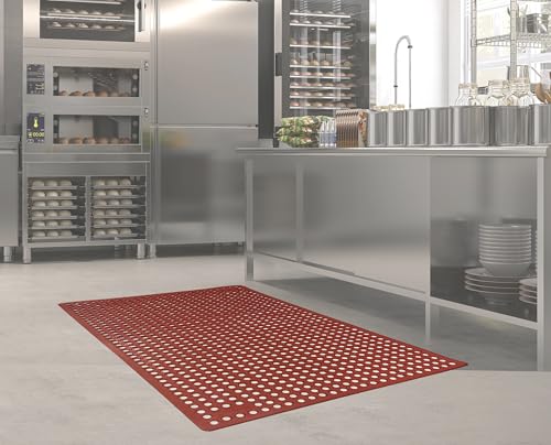Rhino Mats K-Series Commercial Drain Mat (Terra Cotta) – 3' x 5' x 0.5” Anti-Fatigue Rubber Floor Mat for Kitchens, Bars, Pool, Gym | Non-Slip Molded Rubber Mat with Posi-Trac Underside - size: 3' x 5' x 0.5" Terra Cotta