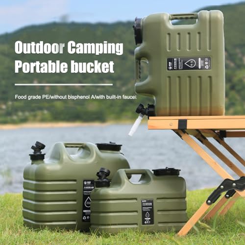 ASIEIT 11L Water Container, Large Capacity Emergency Water Storage Bucket with Detachable Faucet, Portable Overlanding Green Water Tank with Cleaning Brush Extension Tube for Camping Fishing Picnic