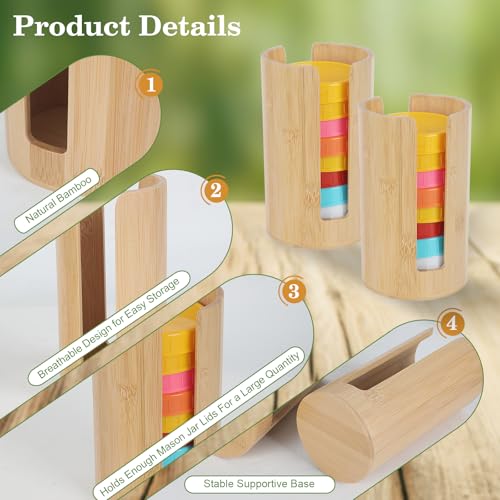 2 PCS Mason Jar Lid Organizer Vertical Mason Jar Lid Storage Bamboo Tumbler Lid Holder Cup Lid Organizer Suitable for Mason Lids/Canning Lids/Bamboo Lids Mason Jar Accessories (2 Wide) - size: 2 Wide
