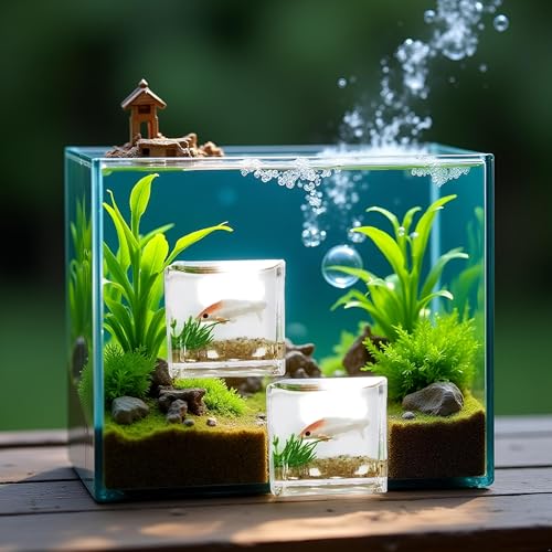 2Pcs White Goldfish Charm of A Mini Tank with This 1:12 Scale Miniature Accessory Square Fish Tank Realistic Glass Decor for Dollhouse Display Captivating Miniature for Crafts Ornaments Handmade