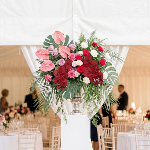 36.6'' Red Orchids Artificial Flowers 10 Large Blooms Fake Phalaenopsis Branches 5PCS Long Stem Faux Silk Orchids for Tall Vase for Home Wedding Party Table Office Decoration (Red) - color: Red