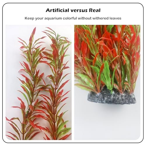 Artificial Aquarium Plant Decorations,23.62 Inches Large Plastic Fish Tank Plants Tall Realistic Aquarium Accessories for Freshwater and Saltwater(Wine and Green,2 Pcs)