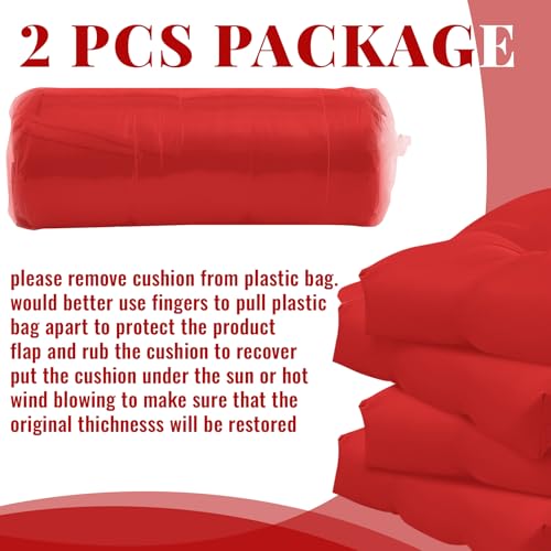 Geelin 2 Pcs Outdoor Patio Chair Cushion Thick High Back Adirondack Chair Cushion Tufted Weather & Fade Resistant Anti-Slip Outside Rocking Chairs Pads with Ties, 44 x 19 x 4 Inch (Red) - color: Red