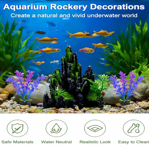 Aquarium cave Decoration Set, Fish Tank Hiding cave Accessories, Betta Fish Hiding Place, Suitable for Betta Fish, Guppies, Shrimp, etc. (Includes 4 Artificial Aquatic Plants)
