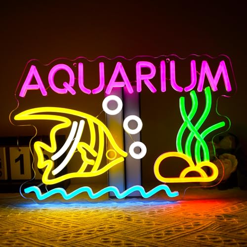 Fish Neon Sign Aquarium LED Light Sign for Wall Decor, Dimmable Tropical Fish Neon light for Bedroom Kids Room fishtank Beach Party Restaurant Ocean Museum Decoration,16.5 * 10.6inch