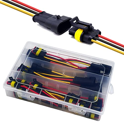 18 AWG 3 Pin Connector Waterproof Wire Connectors 3 Pin Automotive Electrical Connectors Quick Disconnect 3 Wire Connectors with 18 Gauge Wire (10 Kits) - color: 3 pin 10 sets, size: 18 AWG
