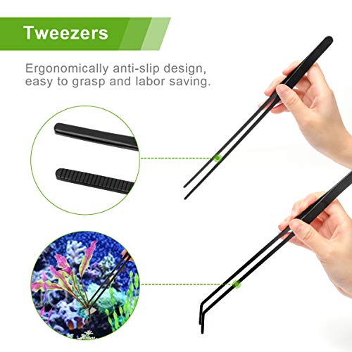 Catcan Quarium Aquascape Tools Kits, 4 in 1 Anti-Rust Aquatic Plant Aquascaping Tool Stainless Steel Black Tweezers Scissors Spatula for Aquarium Tank Clean Fish Tank Aquascape Tools Sets (black) - color: Black