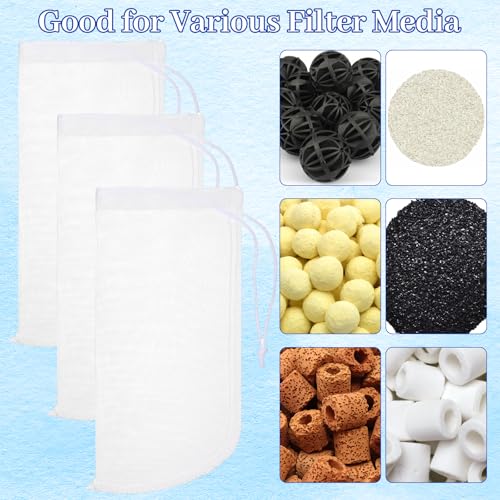 3 Pack Aquarium Filter Bags, 180 Extra Fine Mesh Media Bags for Aquarium, Reusable Nylon Filter Media Bag with Drawstring for Activated Carbon, Resin, Small Tanks(7.5x3.6in)