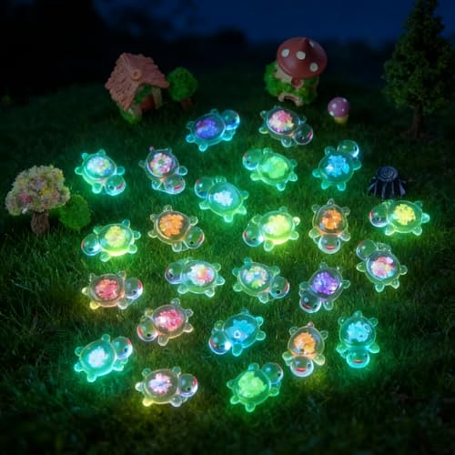 Anboor 30PCS Small Resin Turtle with 1 Pc Suitcase Boxes, Luminous Mini Resin Animals to Hide Sea Turtles Glow in The Dark Figurines for Fairy Garden Dollhouse Aquarium Decor (Sequins) - style: 30 Pcs Sequins