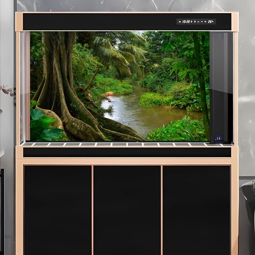 Forest Aquarium Background Jungle Rainforest River Terrarium Background Lush Green Trees with Moss Fish Tank Background Forest Stream Green Plants Reptile Habitat Background Poster Vinyl 24x12in - color: Root Green, size: 24(W)x12(H)in