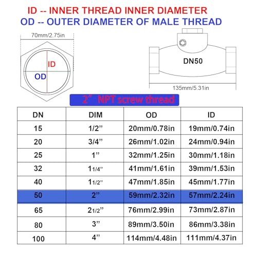 2" Stainless Steel Check Valve, NPT Threaded Horizontal Check valve to prevent backflow, check valve for water, oil and air, also available with compressor DN50 - size: 2"(DN50)