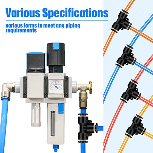 Boao 20 Pcs 1/4 Inch Pneumatic Push to Connect Tee Fittings - Plastic 3 Way Air Line Adapter, Quick Connect Tube Connectors for Industrial Automation, Auto Repair, DIY Air Tools(1/4 Inch)